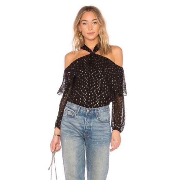 SAYLOR Tops - Revolve Saylor Metallic Black Lurex cold shoulder top